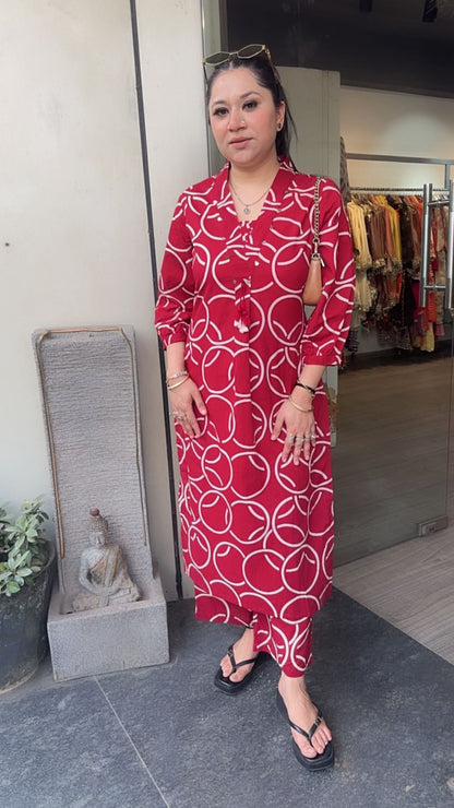 Sutaria Red Digital Tunic set
