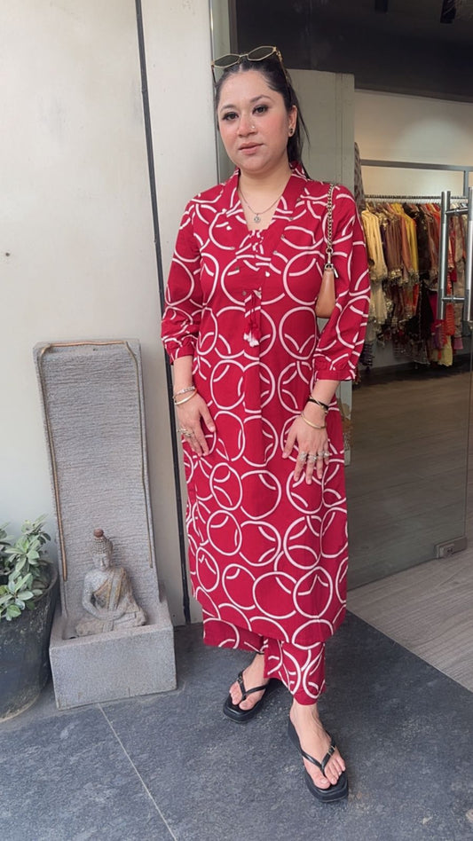 Sutaria Red Digital Tunic set