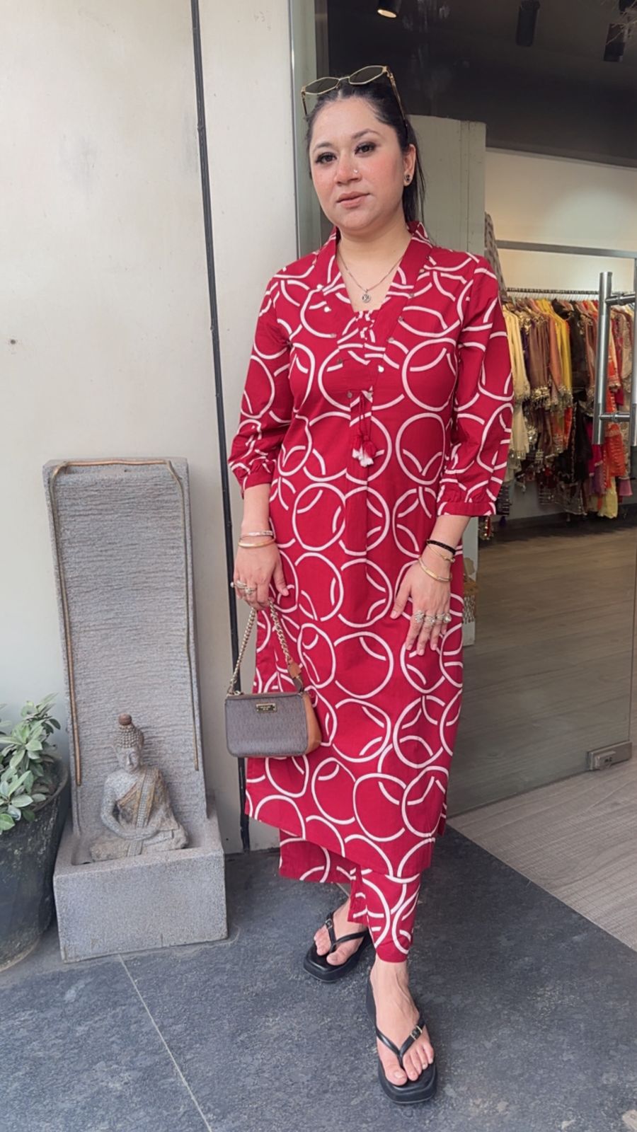 Sutaria Red Digital Tunic set