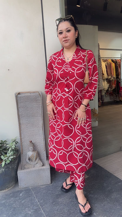 Sutaria Red Digital Tunic set