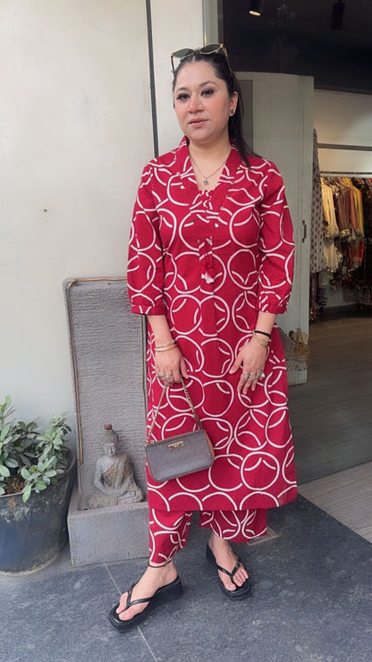 Sutaria Red Digital Tunic set