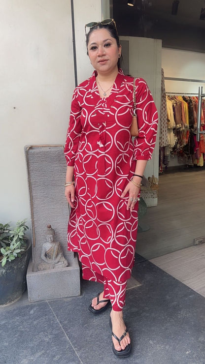 Sutaria Red Digital Tunic set