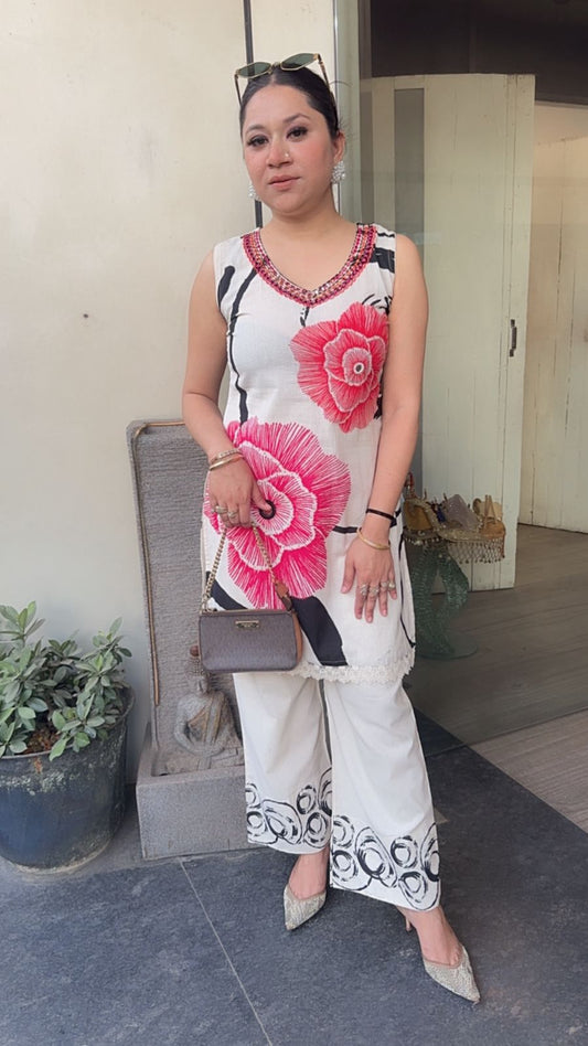 Picnic ivory Floral Tunic set (Sleeve Fabric Attached)