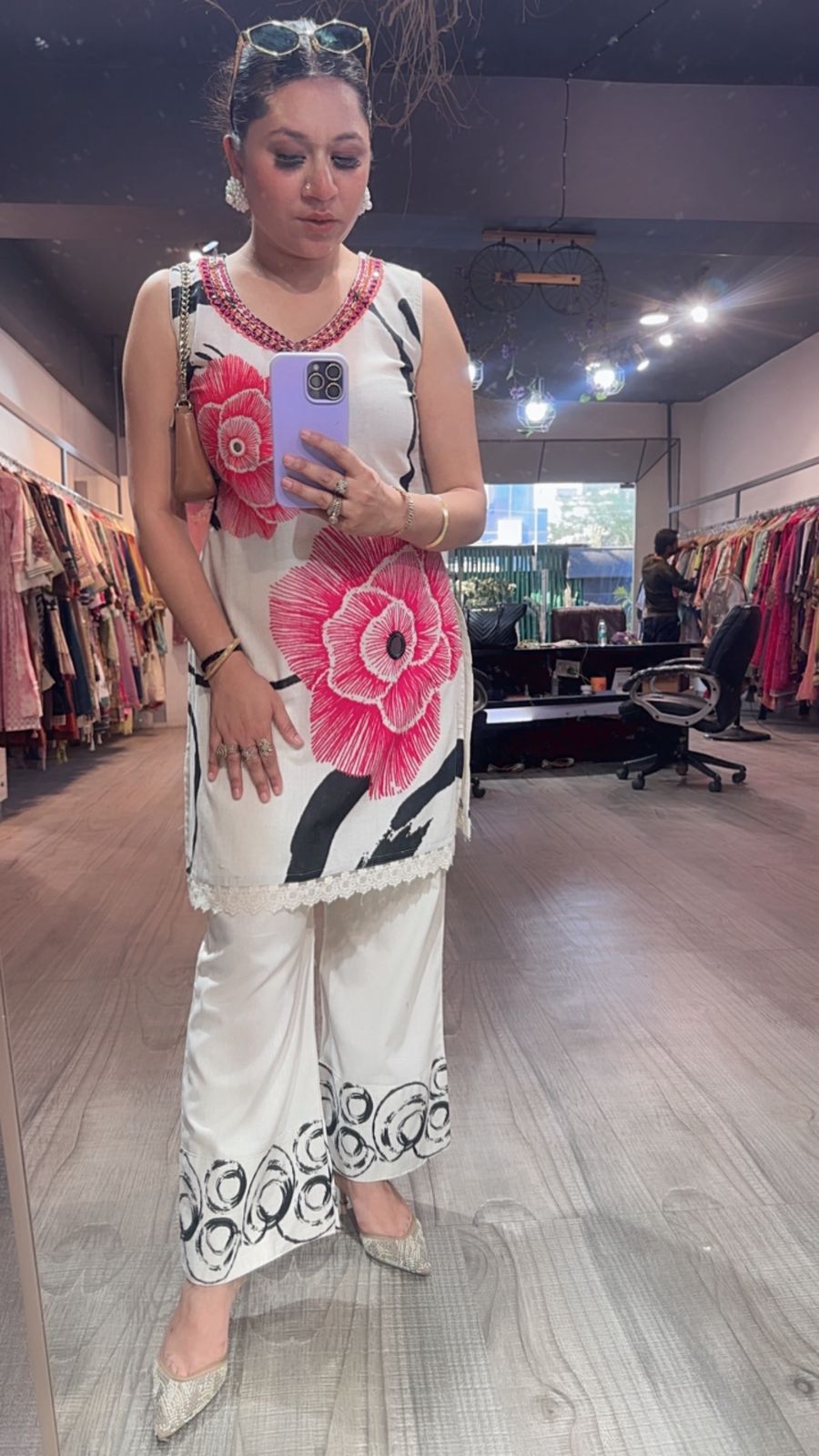 Picnic ivory Floral Tunic set (Sleeve Fabric Attached)