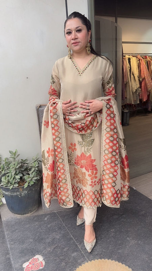 Sazrika Golden Floral A-Line Suit