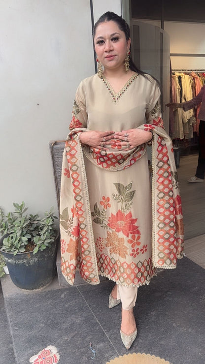 Sazrika Golden Floral A-Line Suit
