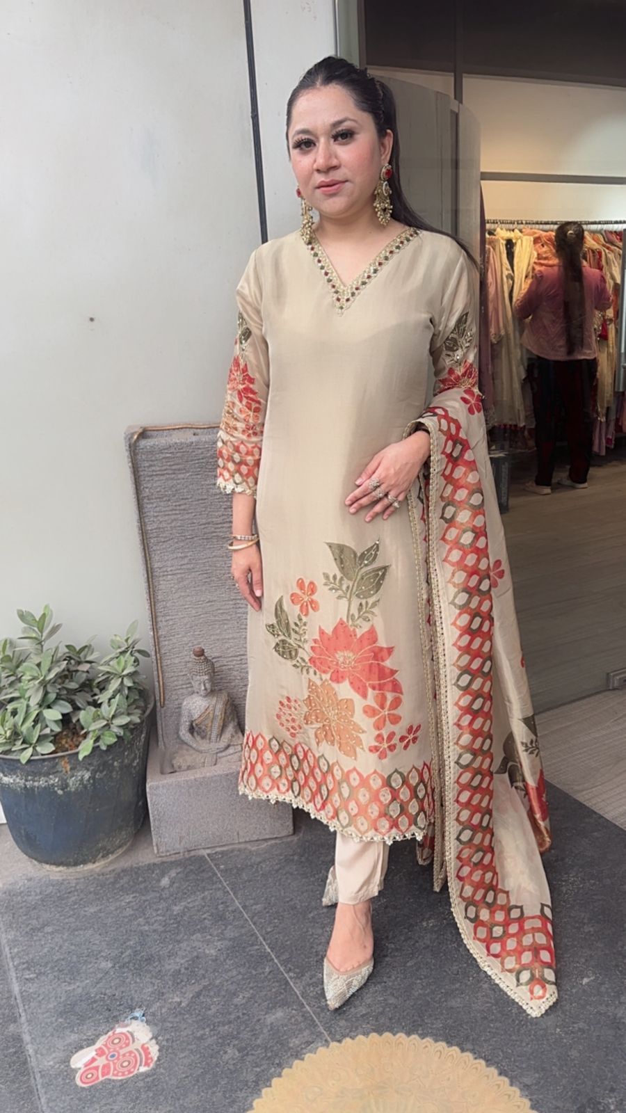 Sazrika Golden Floral A-Line Suit