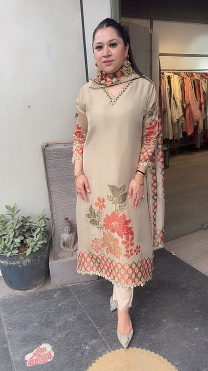 Sazrika Golden Floral A-Line Suit