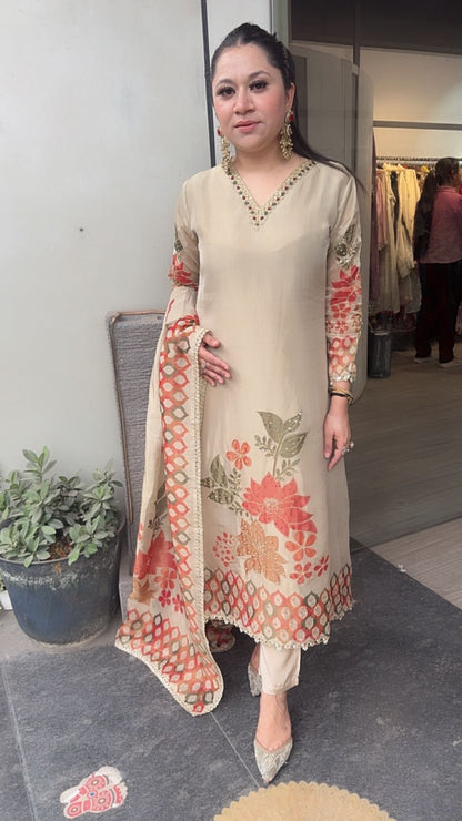 Sazrika Golden Floral A-Line Suit