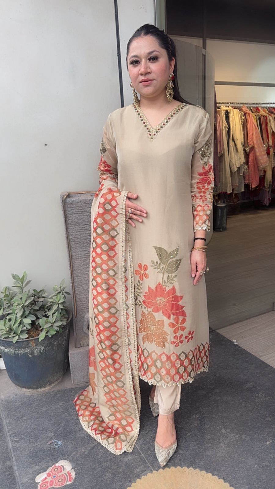 Sazrika Golden Floral A-Line Suit