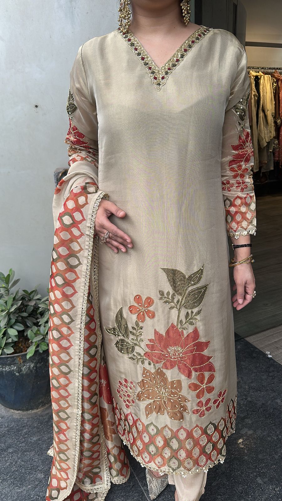 Sazrika Golden Floral A-Line Suit