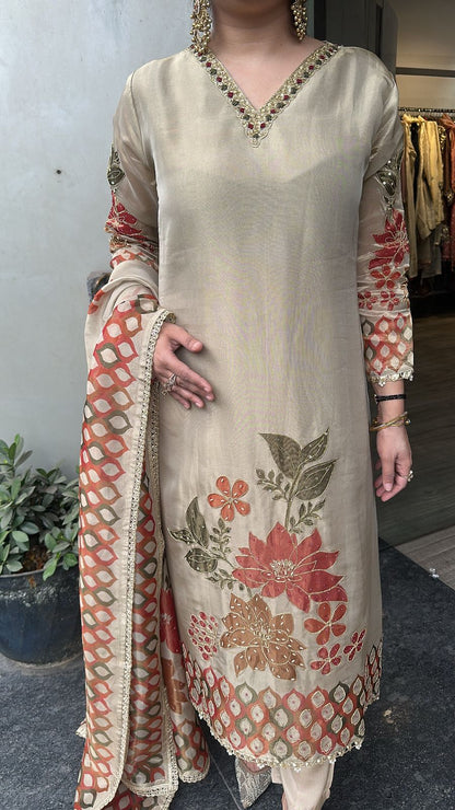 Sazrika Golden Floral A-Line Suit