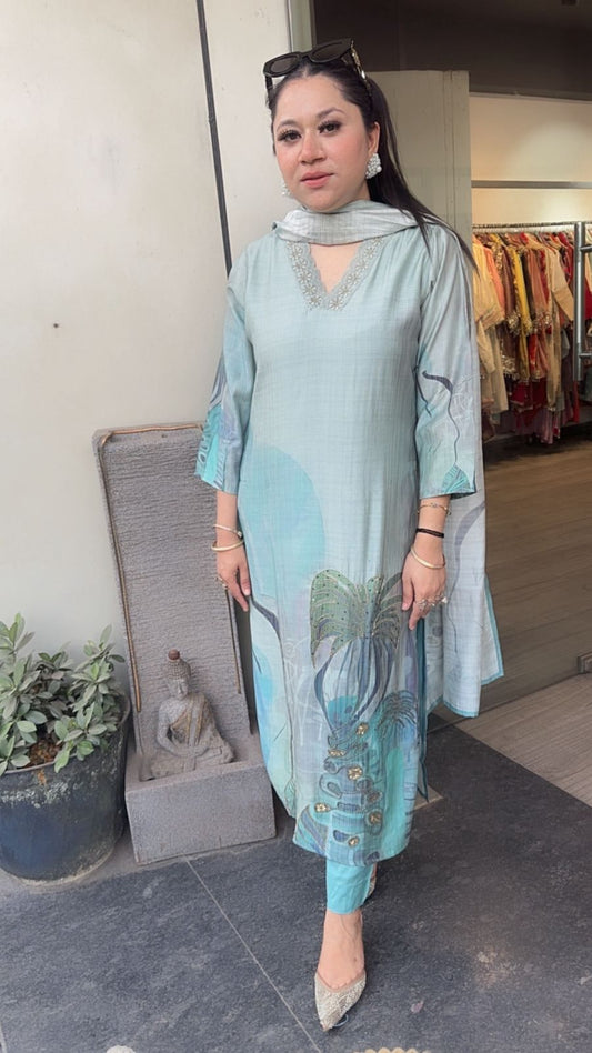 Dobby Blue Digital Katdana Cotton Suit