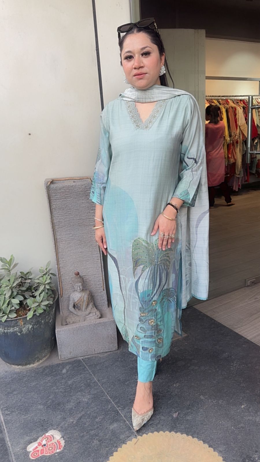 Dobby Blue Digital Katdana Cotton Suit