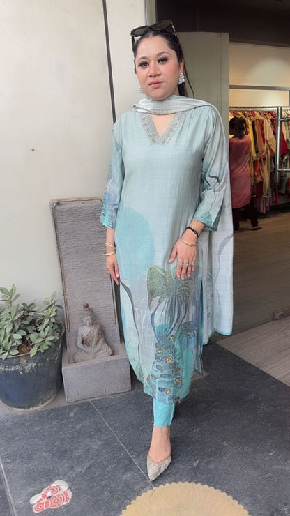 Dobby Blue Digital Katdana Cotton Suit