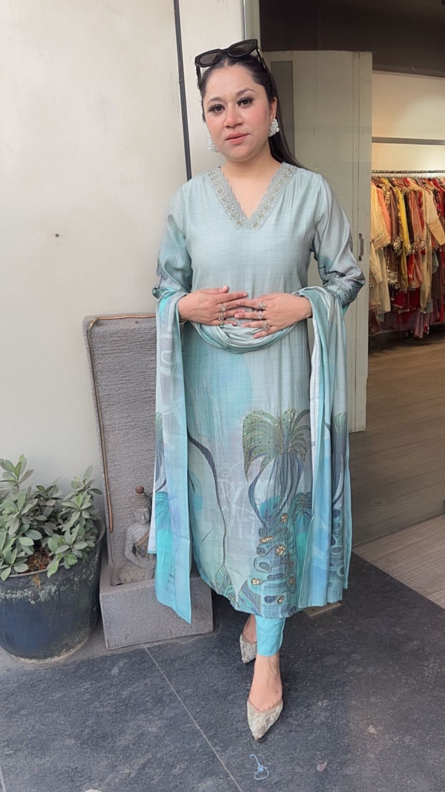 Dobby Blue Digital Katdana Cotton Suit