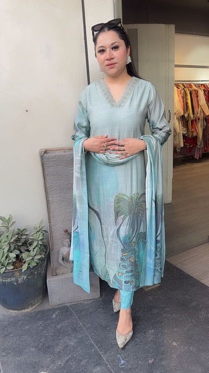 Dobby Blue Digital Katdana Cotton Suit