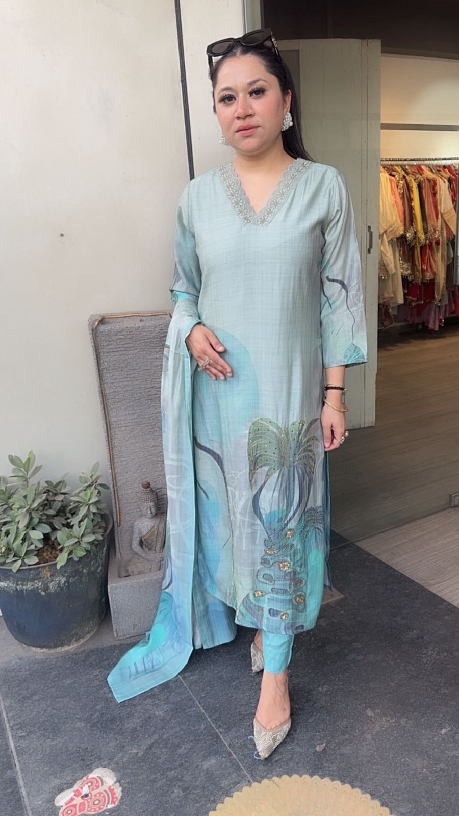 Dobby Blue Digital Katdana Cotton Suit