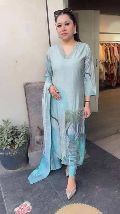 Dobby Blue Digital Katdana Cotton Suit