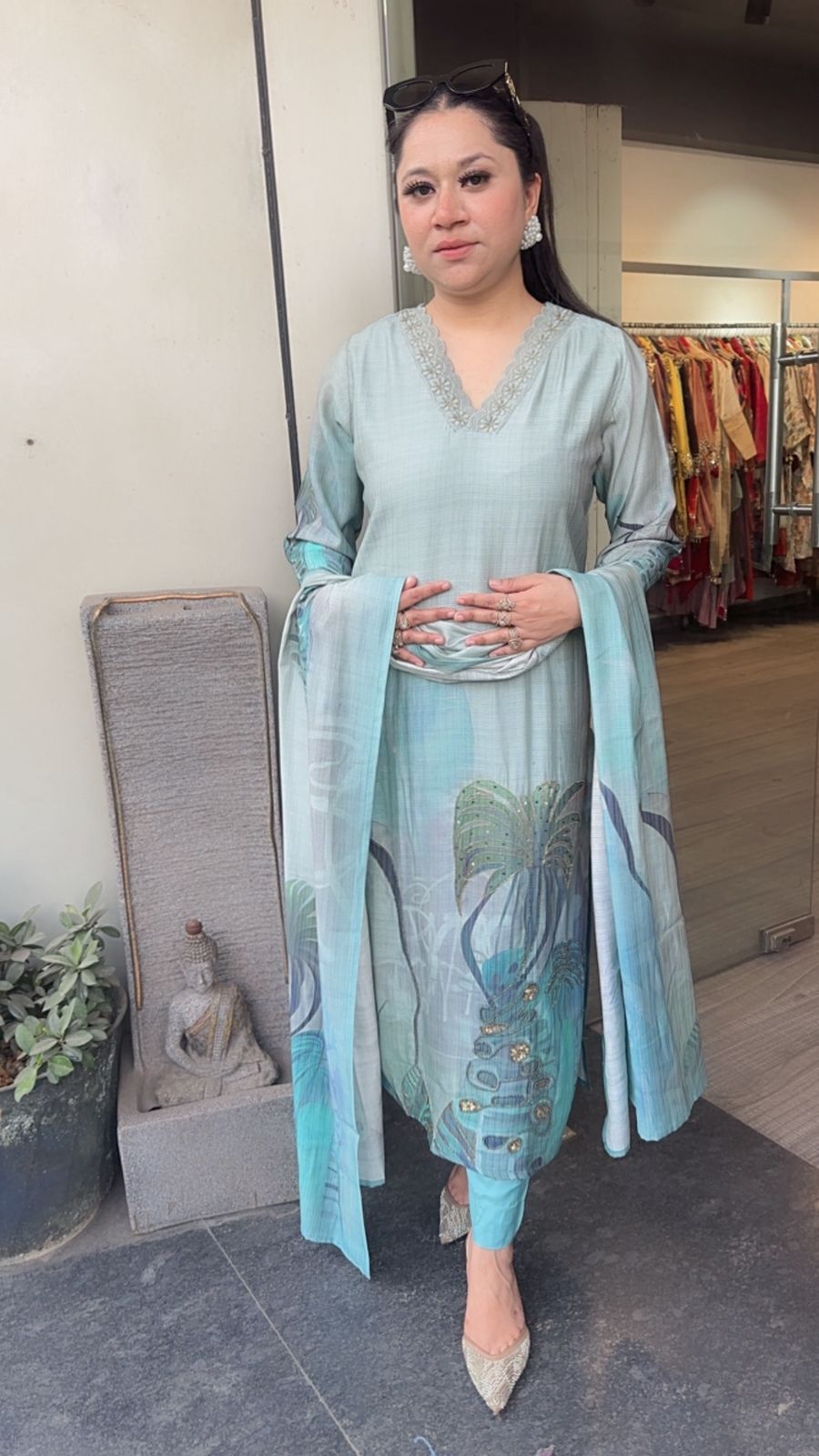 Dobby Blue Digital Katdana Cotton Suit