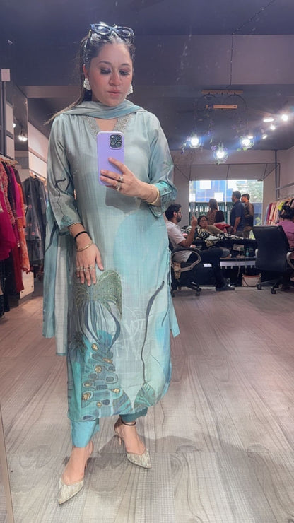 Dobby Blue Digital Katdana Cotton Suit