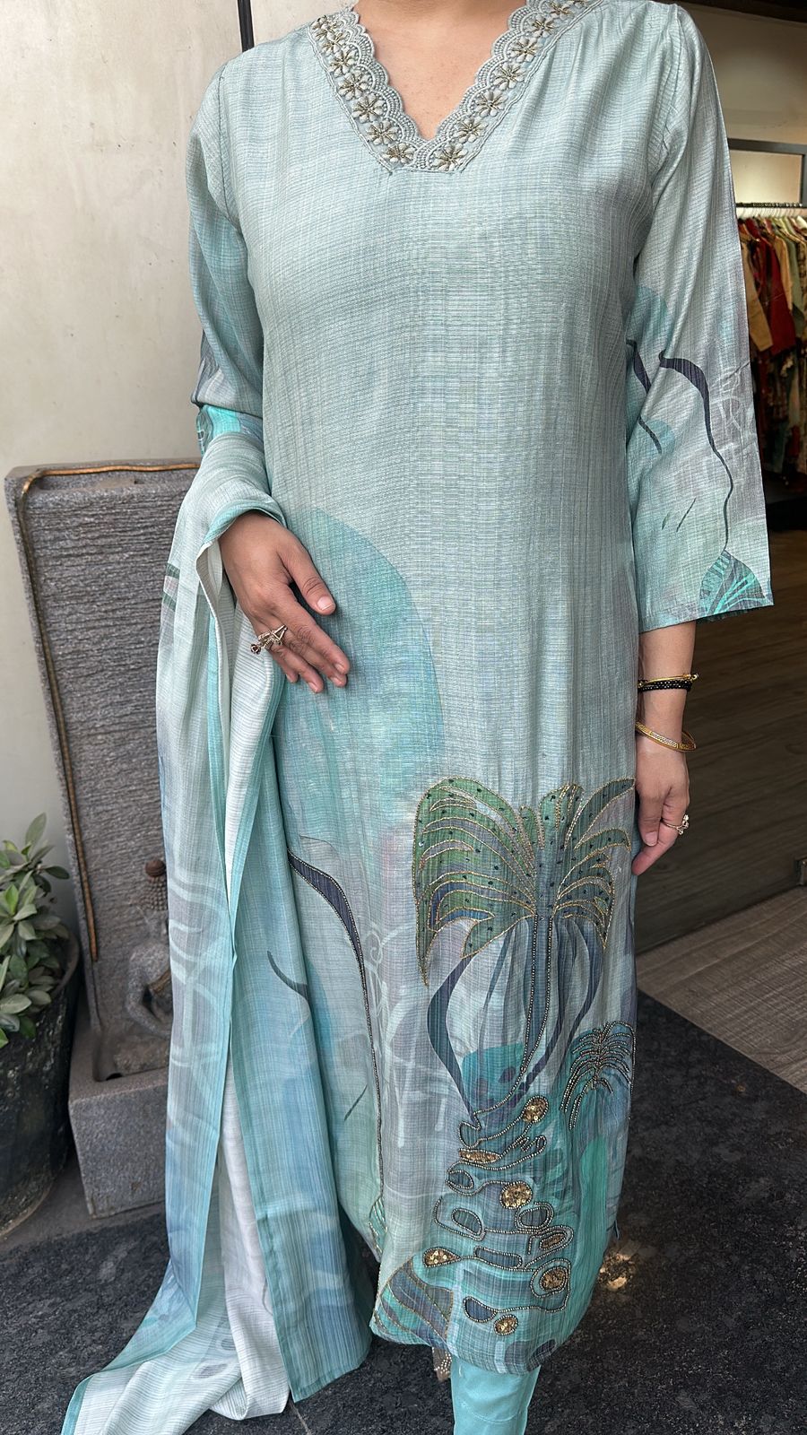 Dobby Blue Digital Katdana Cotton Suit