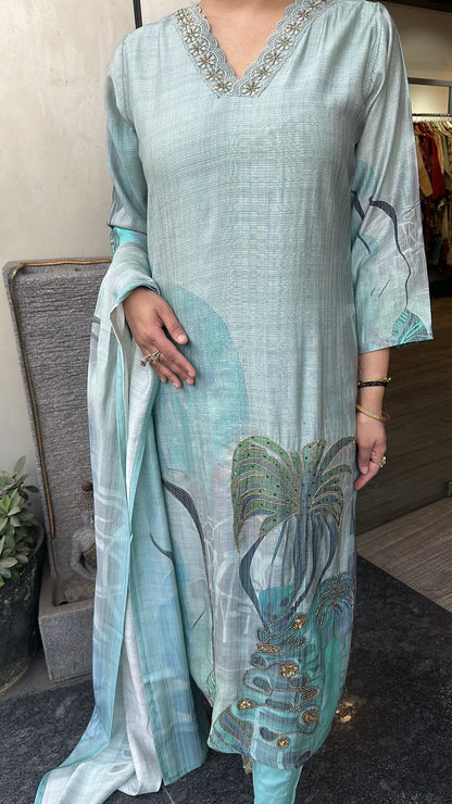 Dobby Blue Digital Katdana Cotton Suit