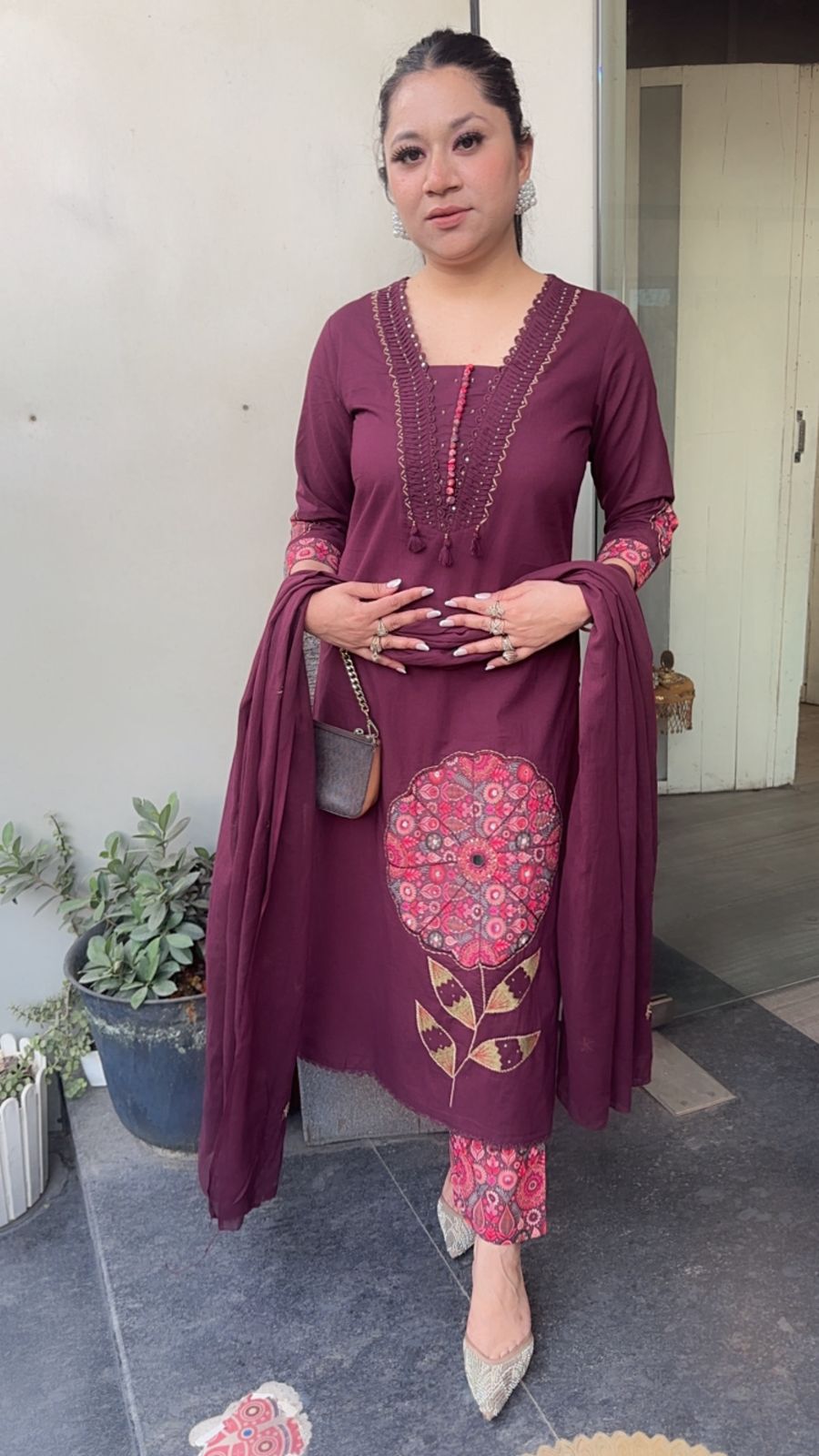 Libya wine Cotton Suit