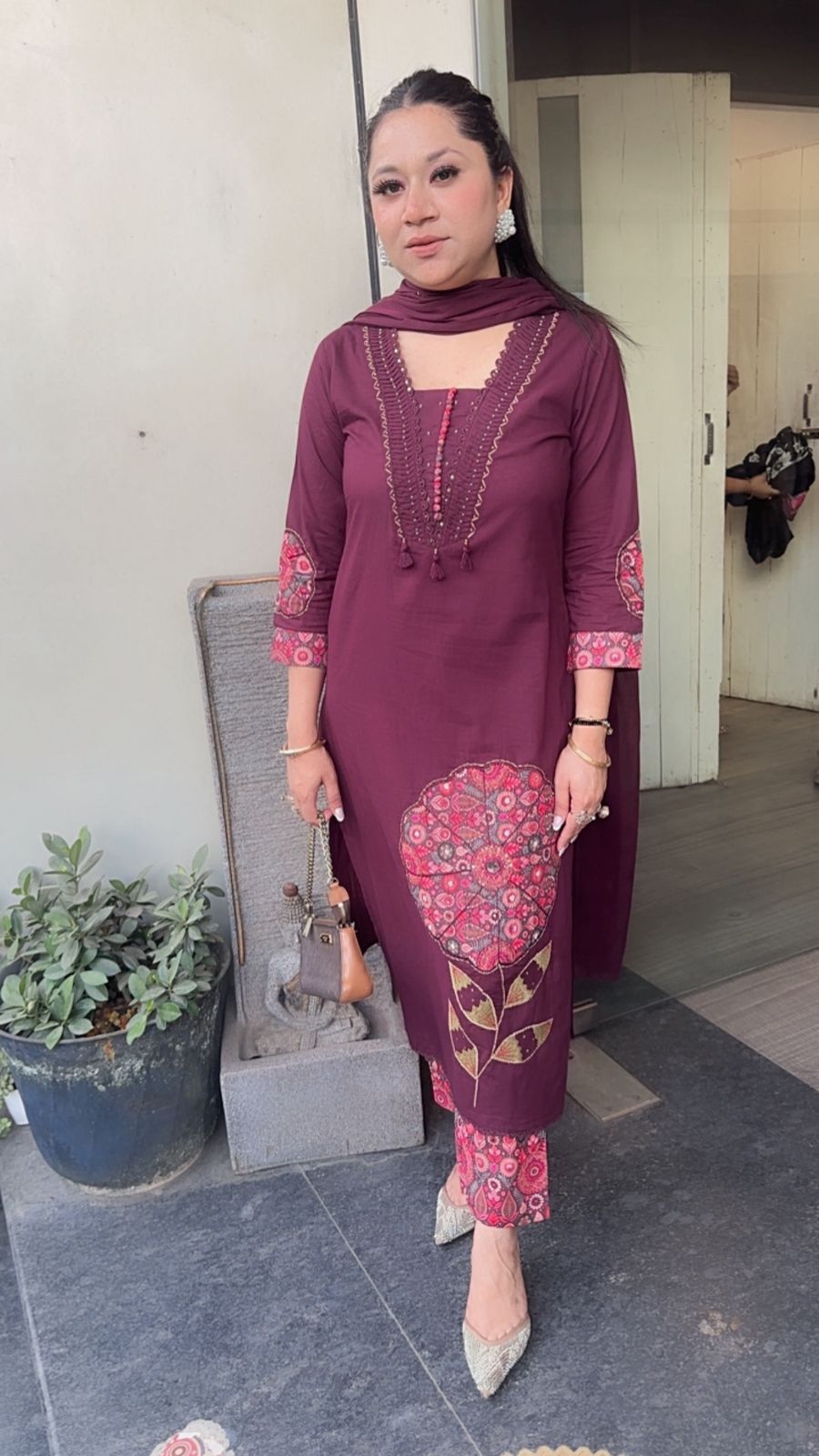 Libya wine Cotton Suit