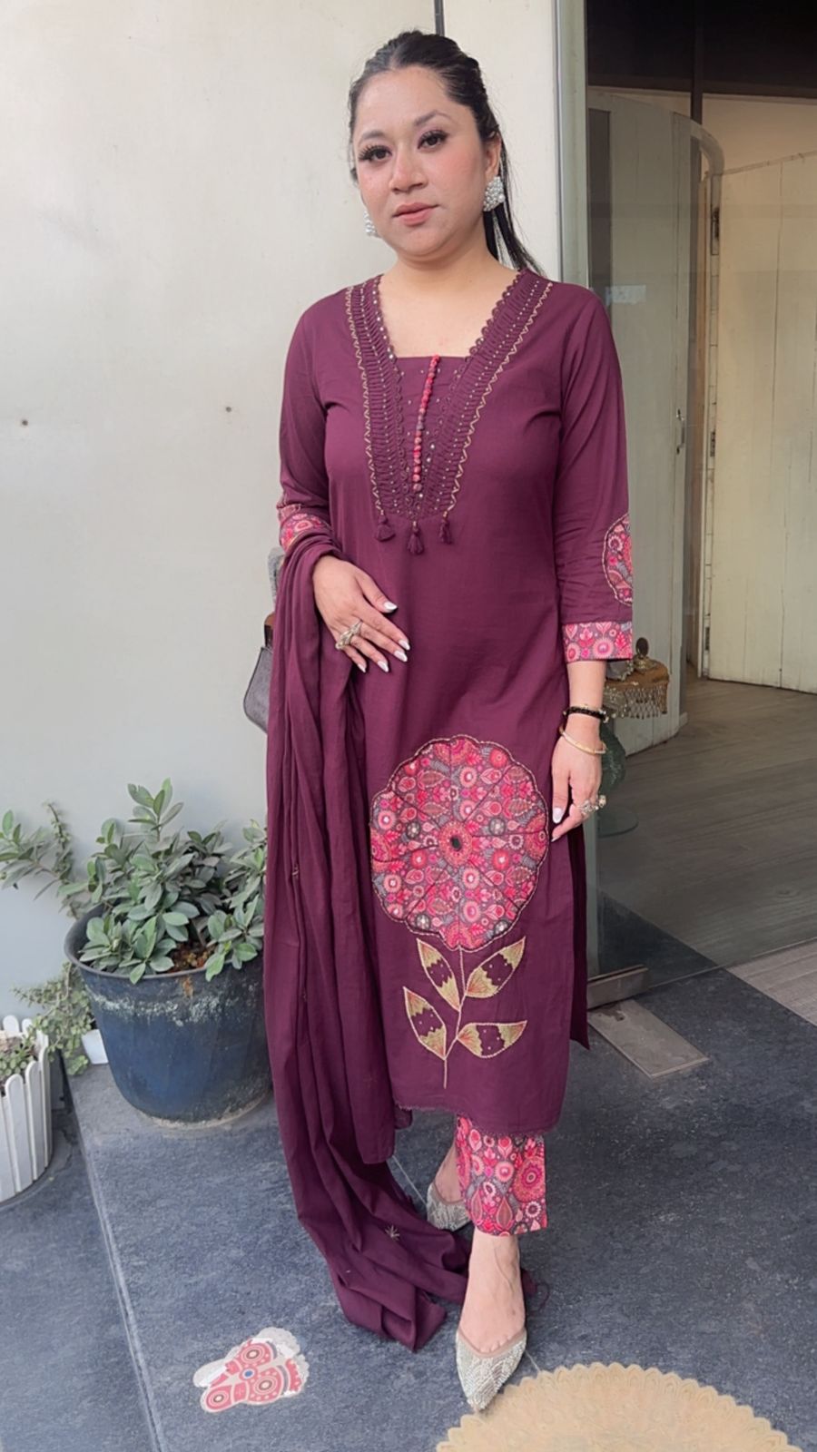 Libya wine Cotton Suit