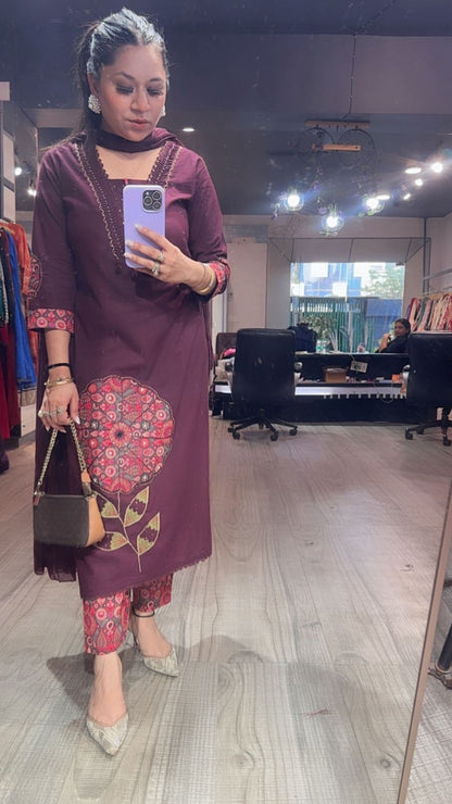 Libya wine Cotton Suit