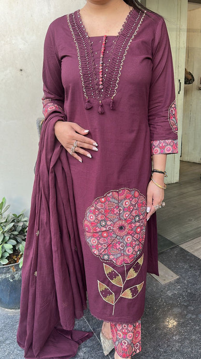 Libya wine Cotton Suit