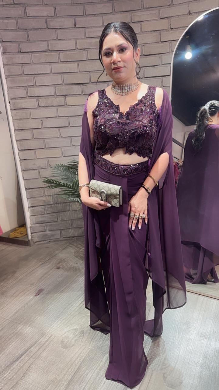 Tivoli Sufi wine Dhoti Cape Dress 3pc set