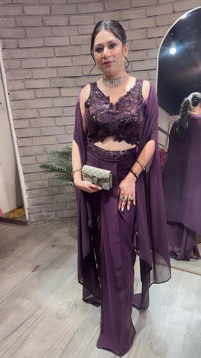 Tivoli Sufi wine Dhoti Cape Dress 3pc set