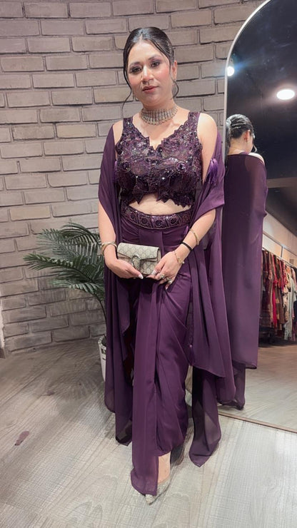 Tivoli Sufi wine Dhoti Cape Dress 3pc set