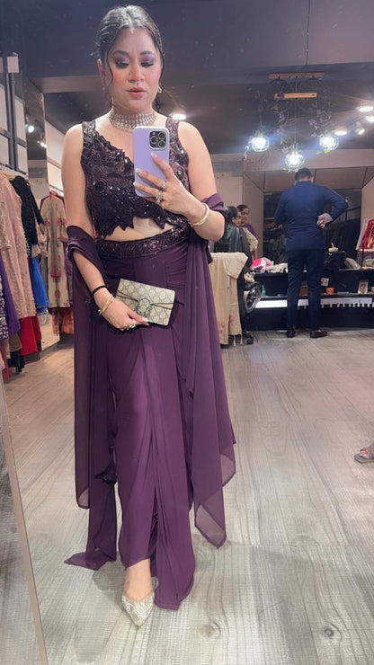 Tivoli Sufi wine Dhoti Cape Dress 3pc set