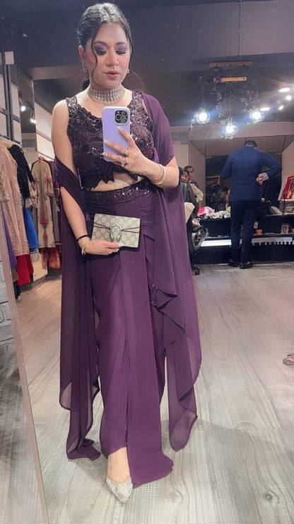 Tivoli Sufi wine Dhoti Cape Dress 3pc set