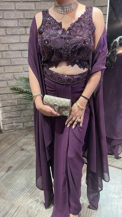 Tivoli Sufi wine Dhoti Cape Dress 3pc set