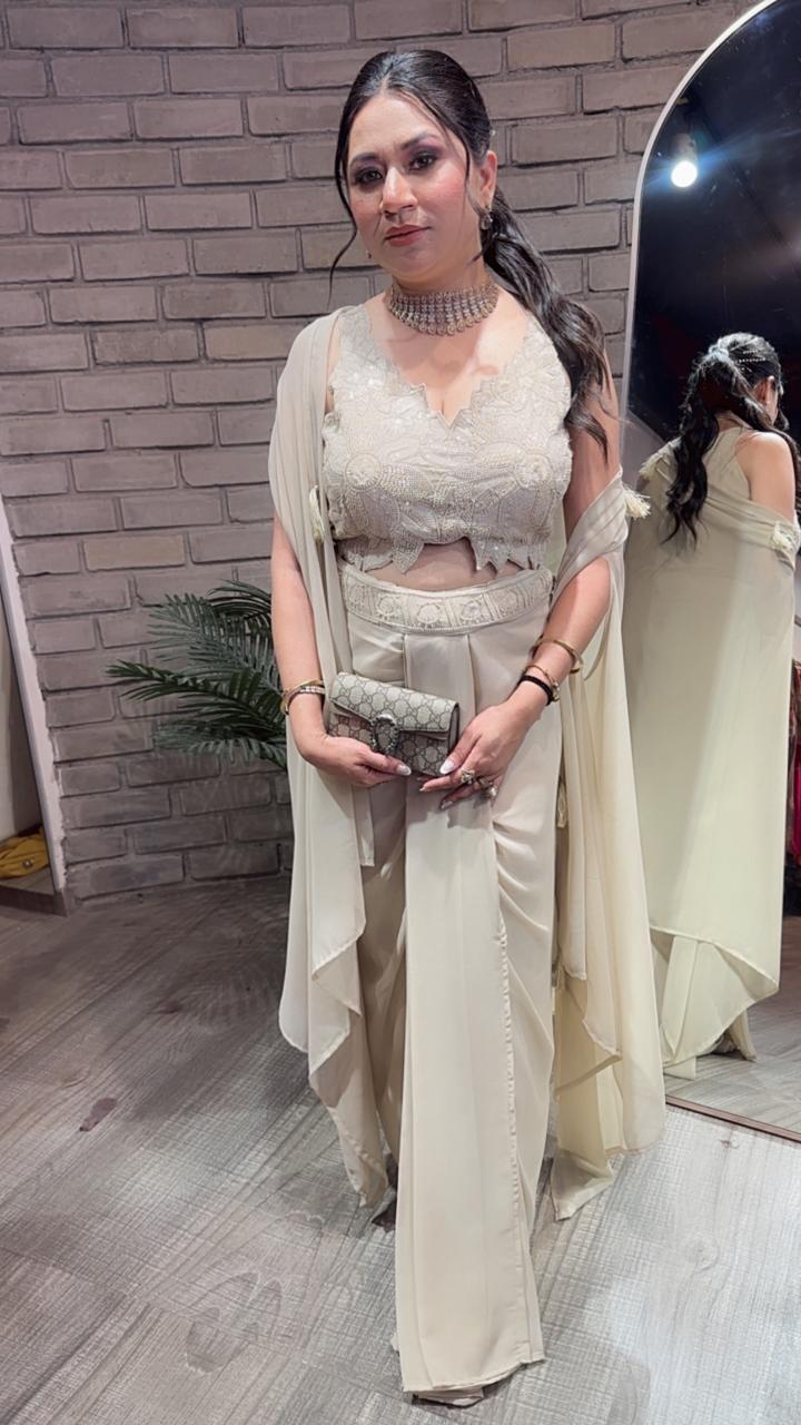 Tivoli Sufi Nude Dhoti Cape Dress 3pc set