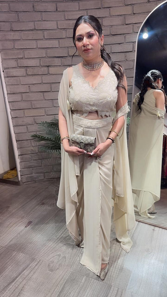 Tivoli Sufi Nude Dhoti Cape Dress 3pc set