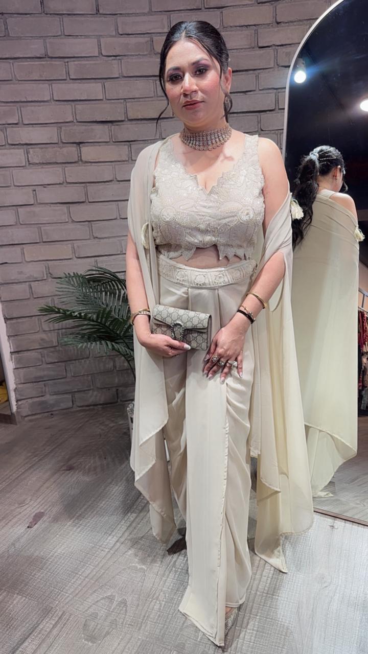 Tivoli Sufi Nude Dhoti Cape Dress 3pc set