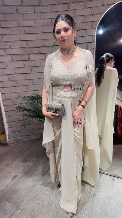 Tivoli Sufi Nude Dhoti Cape Dress 3pc set