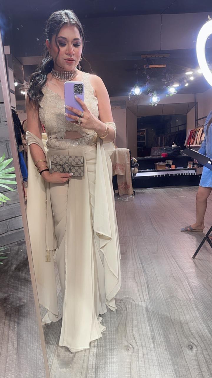 Tivoli Sufi Nude Dhoti Cape Dress 3pc set