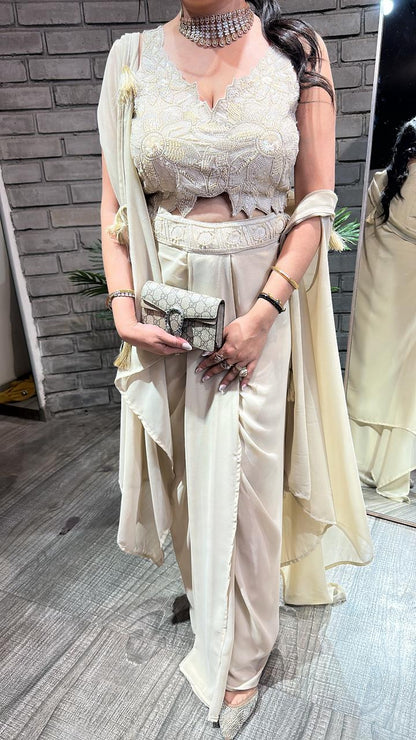 Tivoli Sufi Nude Dhoti Cape Dress 3pc set