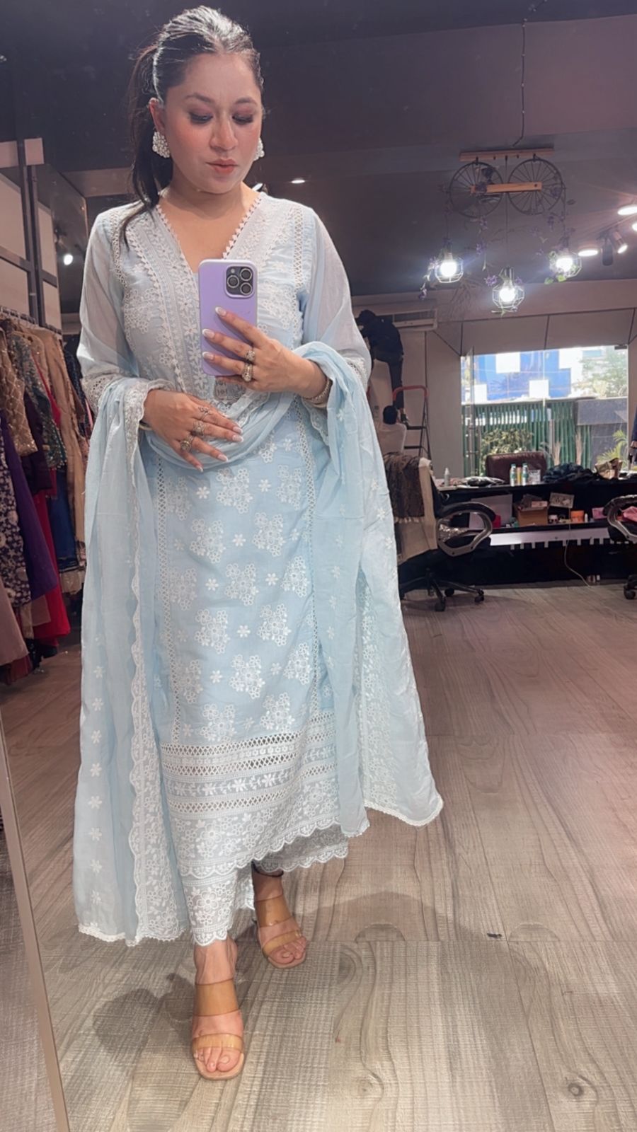Motif Blue Chikankari Cotton Suit