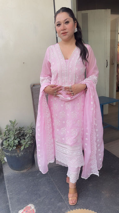 Motif pink Chikankari Cotton Suit