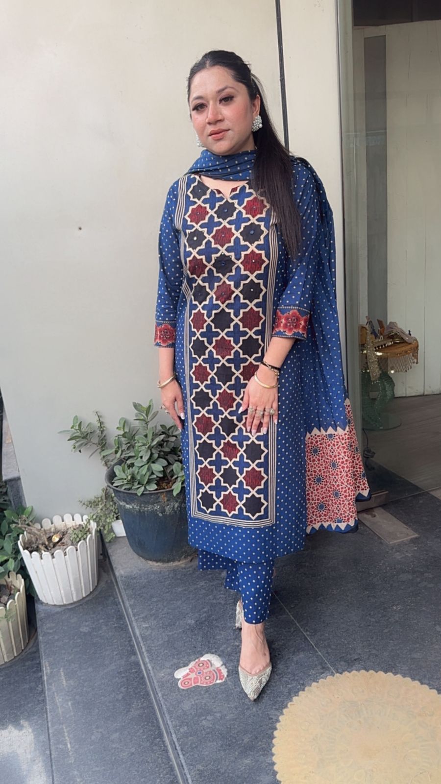 Kitaab Royal Blue Digital Cotton Suit