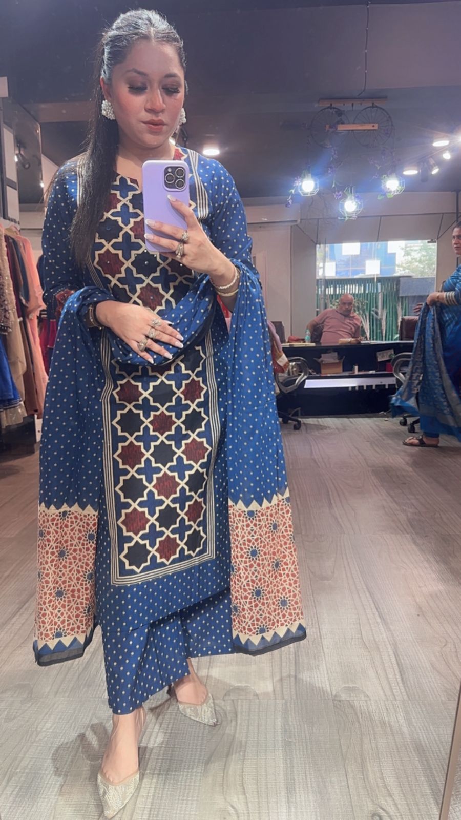 Kitaab Royal Blue Digital Cotton Suit