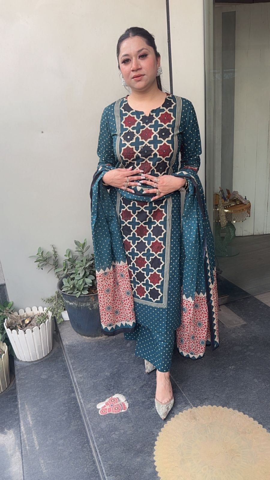 Kitaab Teal Blue Digital Cotton Suit