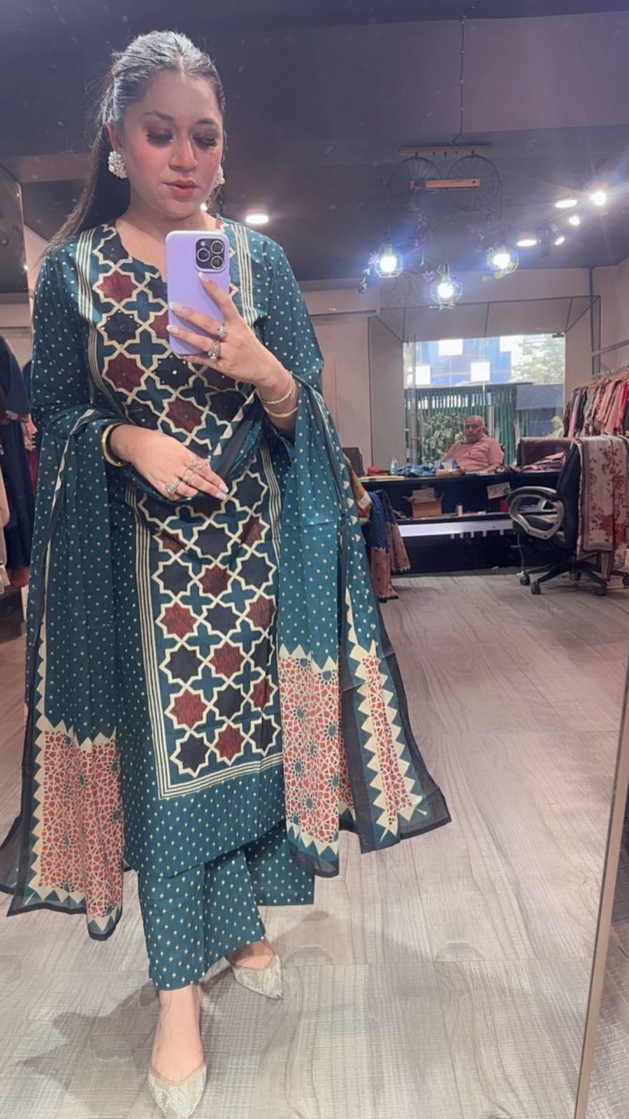 Kitaab Teal Blue Digital Cotton Suit